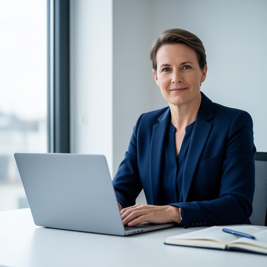HR-Managerin arbeitet konzentriert am Laptop
